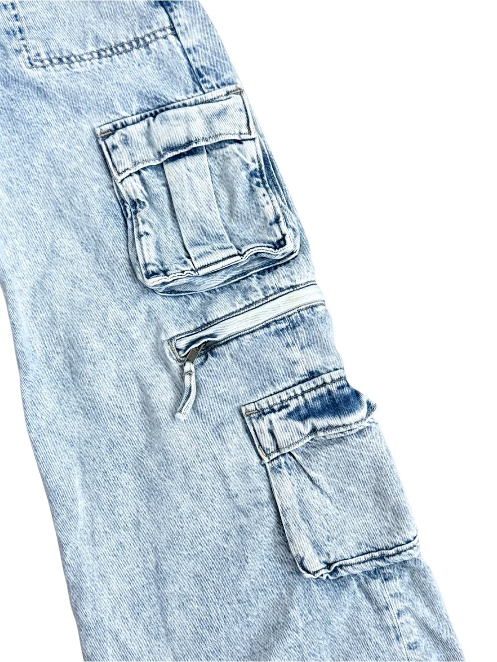 Gap Kids Girls Baggy Cargo Jeans Size 12 Slim Light Wash Wide Leg Denim - Picture 2 of 6
